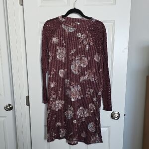 Maurices Burgundy Floral Long Sleeve Dress